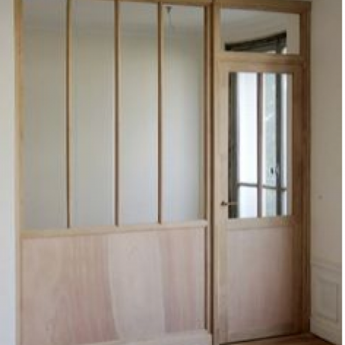 Structure séparation de pièce en bois à vitrer avec porte